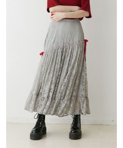 jouetie（ジュエティ）の「レースアシメリボンフレアスカート（スカート・レディース・ブラック/グレー/オフホワイト・MEDIUM）」の3枚目の写真