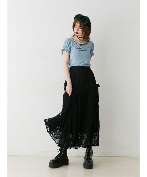jouetie（ジュエティ）の「レースアシメリボンフレアスカート（スカート・レディース・ブラック/グレー/オフホワイト・MEDIUM）」の5枚目の写真