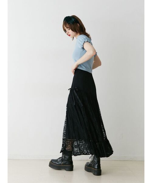 jouetie（ジュエティ）の「レースアシメリボンフレアスカート（スカート・レディース・ブラック/グレー/オフホワイト・MEDIUM）」の7枚目の写真