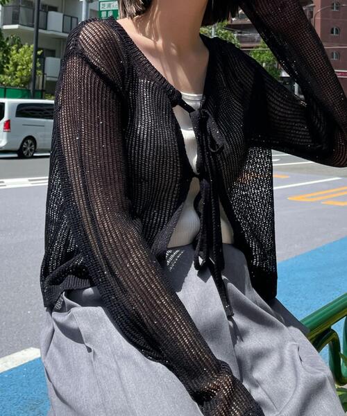 WEGO(ウィゴー)の「WEGO/スパンコールメッシュニットカーデ(カーディガン/ボレロ・レディース・ホワイト/ブラック・FREE)」の11枚目の写真