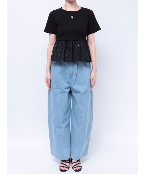 dazzlin(ダズリン)の「バックリボンビジューペプラムTシャツ(Tシャツ/カットソー・レディース・オフホワイト/ブラック/ピンク・FREE)」の15枚目の写真