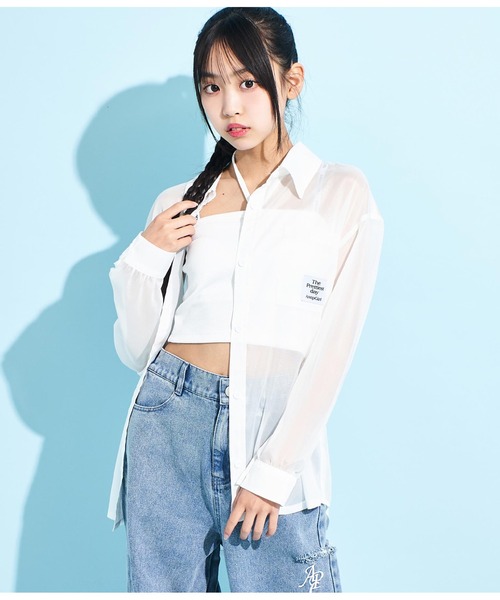 ANAP GiRL(アナップガール)の「ラメシアーオーバーシャツ(シャツ/ブラウス・キッズ・ホワイト/ブラック/サックスブルー・XS/S/M)」の4枚目の写真