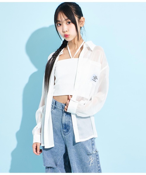 ANAP GiRL(アナップガール)の「ラメシアーオーバーシャツ(シャツ/ブラウス・キッズ・ホワイト/ブラック/サックスブルー・XS/S/M)」の5枚目の写真