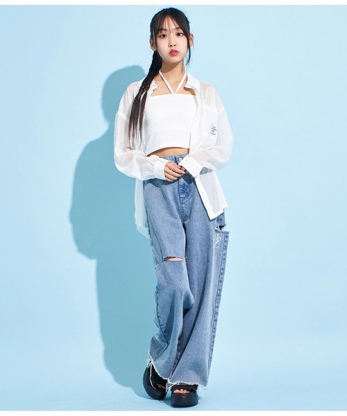 ANAP GiRL(アナップガール)の「ラメシアーオーバーシャツ(シャツ/ブラウス・キッズ・ホワイト/ブラック/サックスブルー・XS/S/M)」の8枚目の写真
