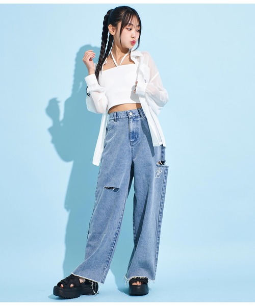 ANAP GiRL(アナップガール)の「ラメシアーオーバーシャツ(シャツ/ブラウス・キッズ・ホワイト/ブラック/サックスブルー・XS/S/M)」の9枚目の写真
