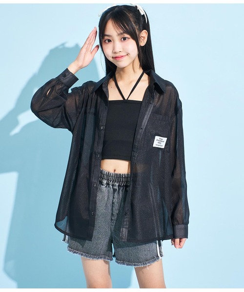 ANAP GiRL(アナップガール)の「ラメシアーオーバーシャツ(シャツ/ブラウス・キッズ・ホワイト/ブラック/サックスブルー・XS/S/M)」の10枚目の写真