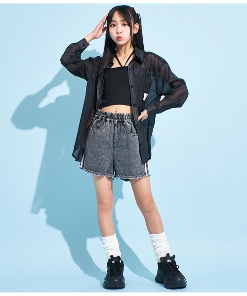 ANAP GiRL(アナップガール)の「ラメシアーオーバーシャツ(シャツ/ブラウス・キッズ・ホワイト/ブラック/サックスブルー・XS/S/M)」の15枚目の写真