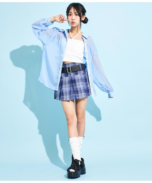 ANAP GiRL(アナップガール)の「ラメシアーオーバーシャツ(シャツ/ブラウス・キッズ・ホワイト/ブラック/サックスブルー・XS/S/M)」の20枚目の写真