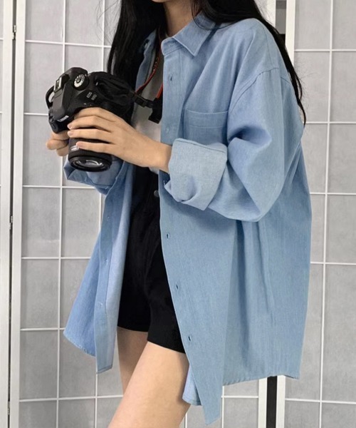 セール】ビッグデニムシャツレディース重ね着お洒落（シャツ/ブラウス