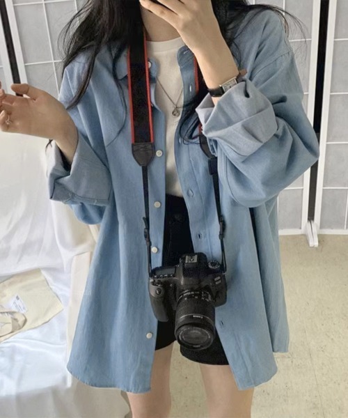 Miniministore(ミニミニストア)の「ビッグデニムシャツレディース重ね着お洒落(シャツ/ブラウス・レディース・ネイビー/サックスブルー・FREE)」の8枚目の写真