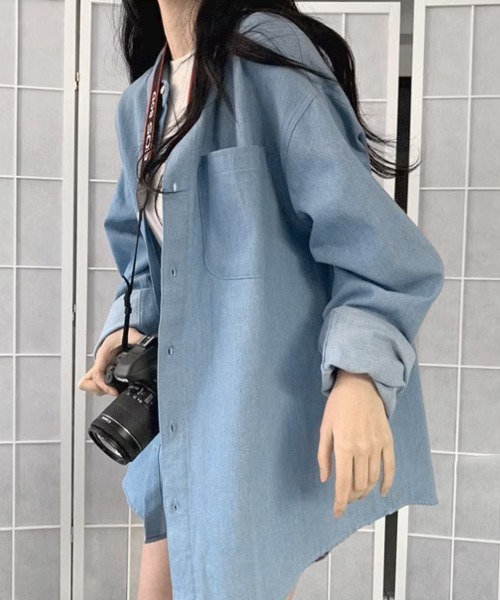 ビッグデニムシャツレディース重ね着お洒落 セール】ビッグデニムシャツレディース重ね着お洒落（シャツ