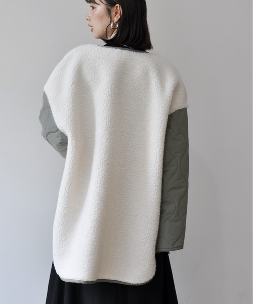 【セール】袖キルト切替ノーカラーボアジャケット（ノーカラージャケット）｜Meli rich（メリーリッチ）