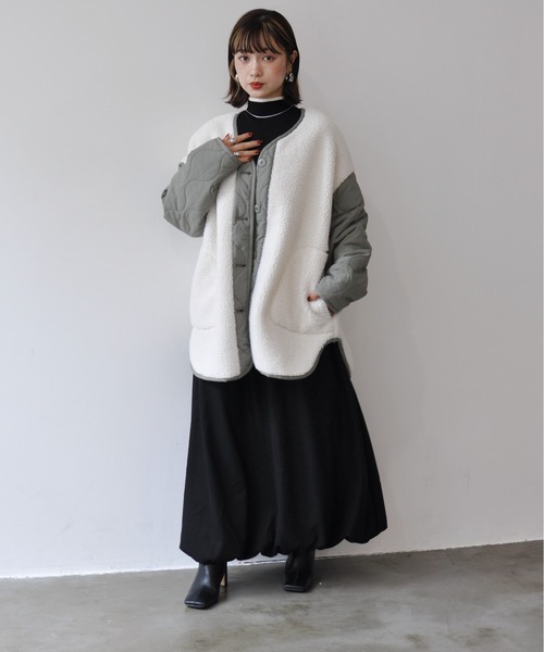 【セール】袖キルト切替ノーカラーボアジャケット（ノーカラージャケット）｜Meli rich（メリーリッチ）