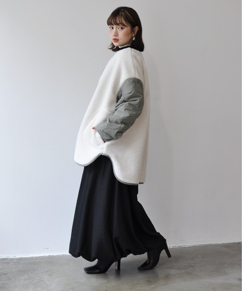 【セール】袖キルト切替ノーカラーボアジャケット（ノーカラージャケット）｜Meli rich（メリーリッチ）