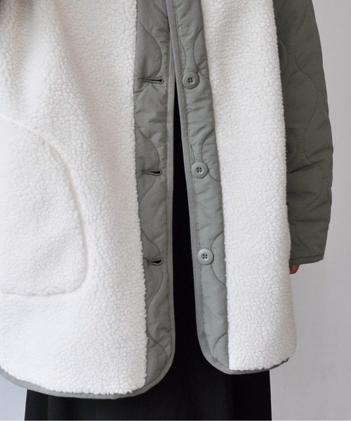 【セール】袖キルト切替ノーカラーボアジャケット（ノーカラージャケット）｜Meli rich（メリーリッチ）