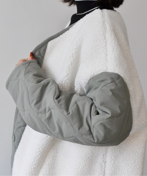 【セール】袖キルト切替ノーカラーボアジャケット（ノーカラージャケット）｜Meli rich（メリーリッチ）
