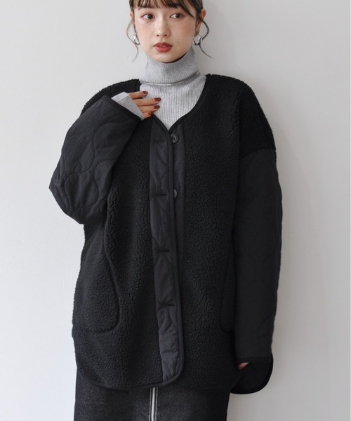 【セール】袖キルト切替ノーカラーボアジャケット（ノーカラージャケット）｜Meli rich（メリーリッチ）