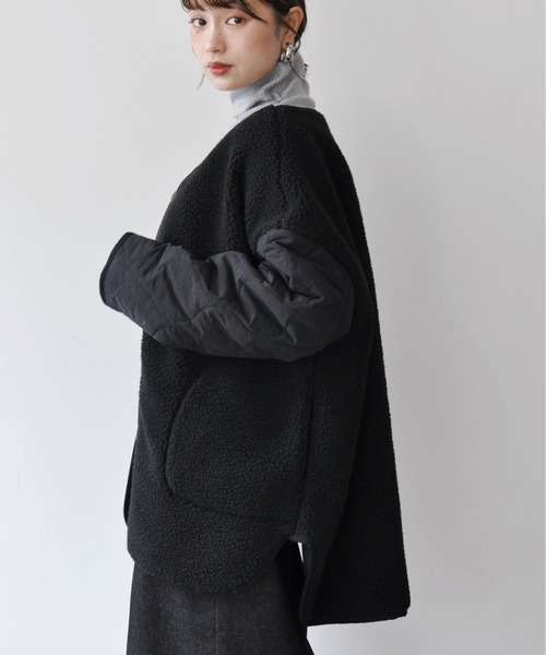 【セール】袖キルト切替ノーカラーボアジャケット（ノーカラージャケット）｜Meli rich（メリーリッチ）