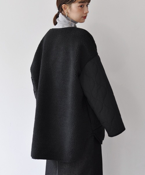 【セール】袖キルト切替ノーカラーボアジャケット（ノーカラージャケット）｜Meli rich（メリーリッチ）