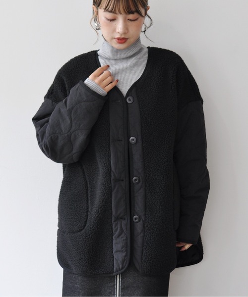【セール】袖キルト切替ノーカラーボアジャケット（ノーカラージャケット）｜Meli rich（メリーリッチ）