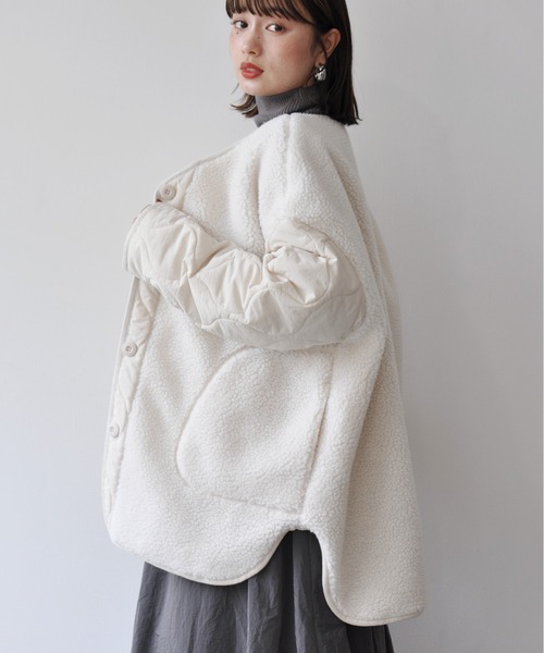 【セール】袖キルト切替ノーカラーボアジャケット（ノーカラージャケット）｜Meli rich（メリーリッチ）