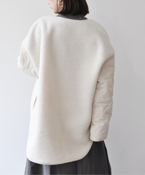 【セール】袖キルト切替ノーカラーボアジャケット（ノーカラージャケット）｜Meli rich（メリーリッチ）