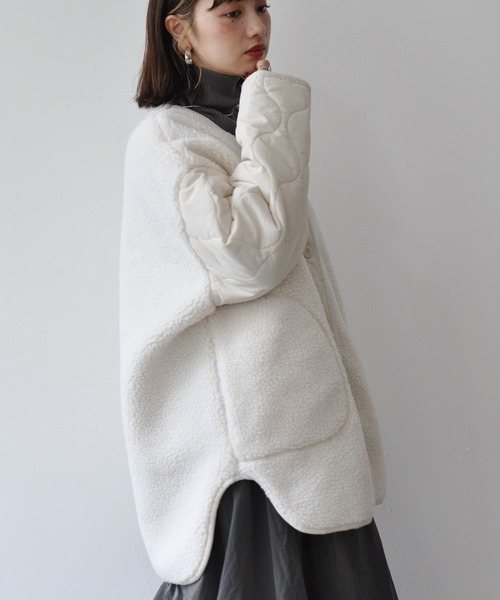 【セール】袖キルト切替ノーカラーボアジャケット（ノーカラージャケット）｜Meli rich（メリーリッチ）