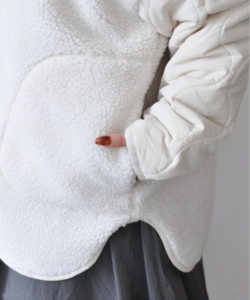 【セール】袖キルト切替ノーカラーボアジャケット（ノーカラージャケット）｜Meli rich（メリーリッチ）