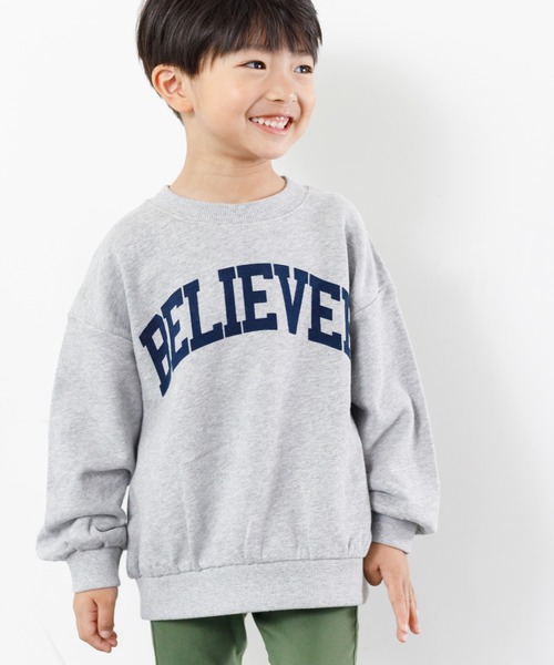 MAKE YOUR DAY（メイクユアデイ）の「BELIEVERロゴファミリー裏毛トレーナー■80～140cm（スウェット・キッズ・チャコールグレー/グレー・140/130/80/120/110/90/100）」の2枚目の写真