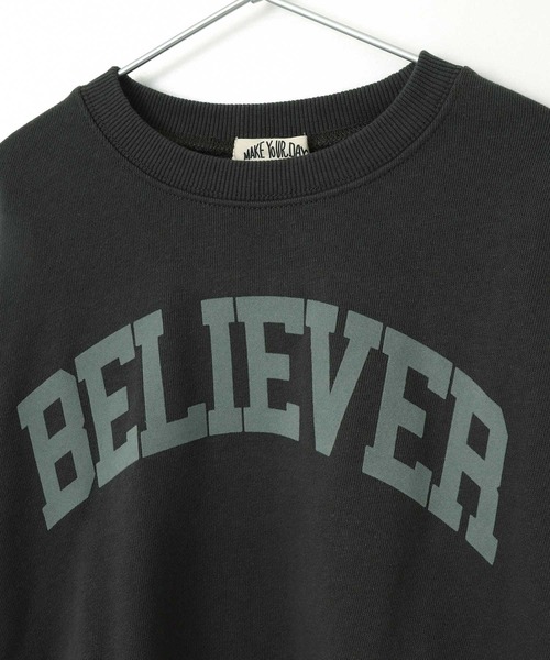 MAKE YOUR DAY（メイクユアデイ）の「BELIEVERロゴファミリー裏毛トレーナー■80～140cm（スウェット・キッズ・チャコールグレー/グレー・140/130/80/120/110/90/100）」の12枚目の写真