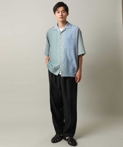 a.v.v（アーヴェヴェ）の「【接触冷感】グラデーションストライプオープンカラーシャツ（シャツ/ブラウス・メンズ・チャコールグレー/ダークインディゴブルー・46/48）」の4枚目の写真