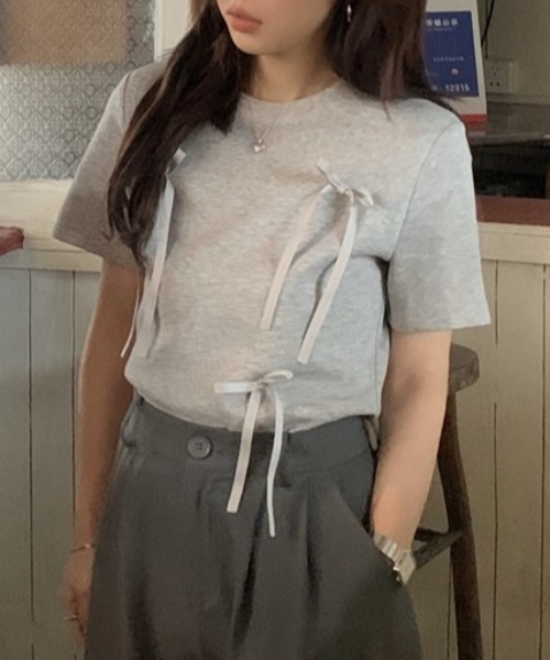 Vipoa(ヴィポア)の「lace ribbon tee(Tシャツ/カットソー・レディース・ブラック/グレー・FREE)」の21枚目の写真