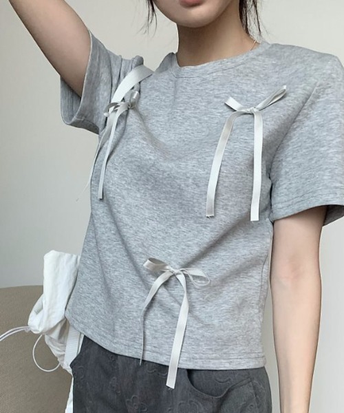 Vipoa(ヴィポア)の「lace ribbon tee(Tシャツ/カットソー・レディース・ブラック/グレー・FREE)」の19枚目の写真