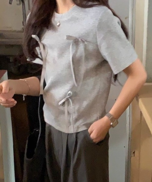 Vipoa(ヴィポア)の「lace ribbon tee(Tシャツ/カットソー・レディース・ブラック/グレー・FREE)」の17枚目の写真