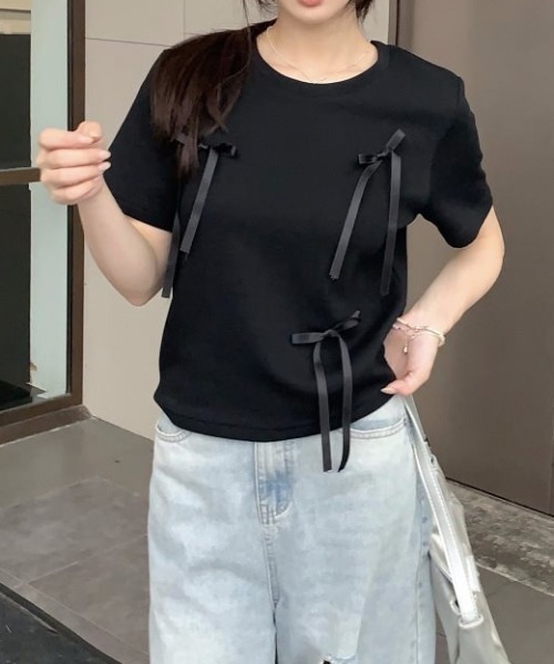 Vipoa(ヴィポア)の「lace ribbon tee(Tシャツ/カットソー・レディース・ブラック/グレー・FREE)」の10枚目の写真