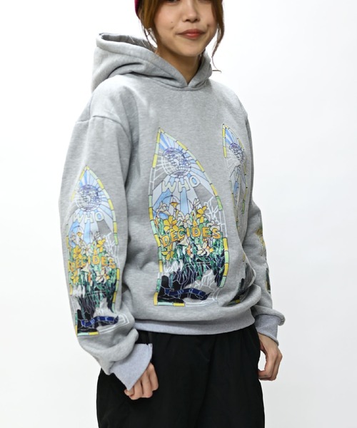 ステンドグラスプリント長袖フードパーカー 裏起毛（パーカー）｜MARAI