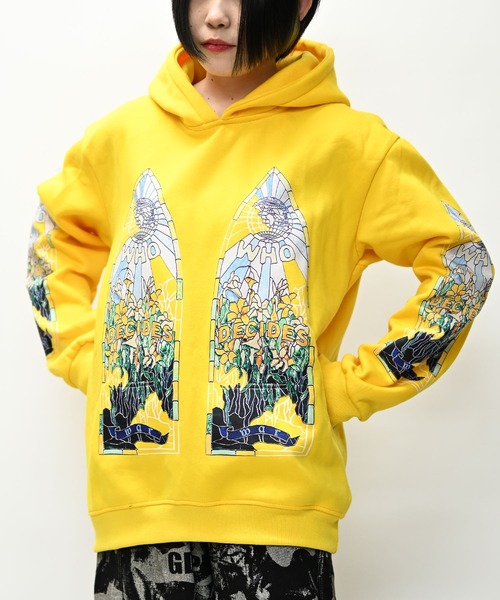 セール】ステンドグラスプリント長袖フードパーカー 裏起毛（パーカー