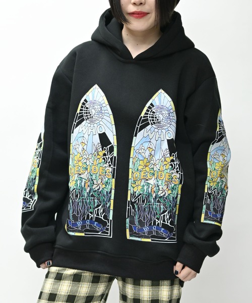 セール】ステンドグラスプリント長袖フードパーカー 裏起毛（パーカー
