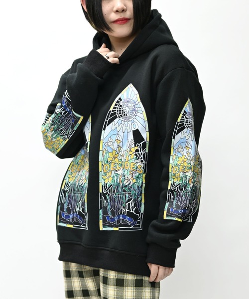 ステンドグラスプリント長袖フードパーカー 裏起毛（パーカー）｜MARAI