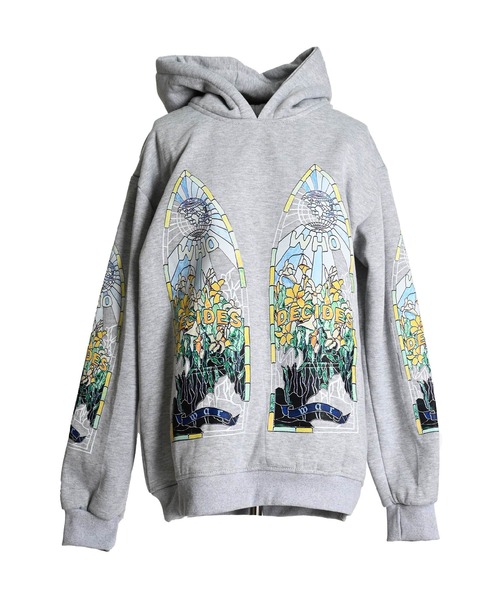 ステンドグラスプリント長袖フードパーカー 裏起毛（パーカー）｜MARAI