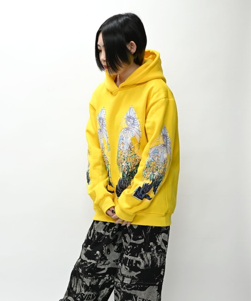 セール】ステンドグラスプリント長袖フードパーカー 裏起毛（パーカー