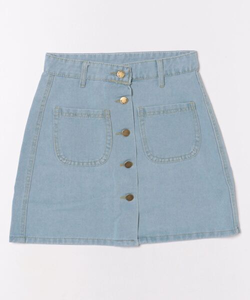 almo(アルモ)の「フロントボタン デニムミニスカート(BL)(スカート・レディース・ブルー/サックスブルー・LARGE/MEDIUM/SMALL)」の3枚目の写真