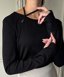 junoah | 襟クロスリボンデザインリブトップス(Tシャツ/カットソー)