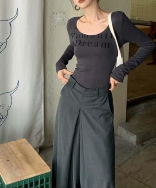 Vipoa（ヴィポア）の「ロゴプリントロングTEE（Tシャツ/カットソー・レディース・グレー/ベージュ・FREE）」の15枚目の写真