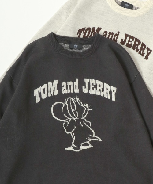 Tom&Jerry(トムアンドジェリー)の「Tom and Jerry/トムとジェリー キャラクター オーバーサイズ ジャガード刺繍ニット レディース メンズ(ニット/セーター・レディース・スミクロ/グレイッシュブルー/ブラウン/オフホワイト・LL/M/L)」の3枚目の写真