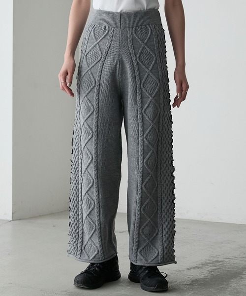 forksy.】【セットアップ対応】メロー配色ステッチケーブルニット