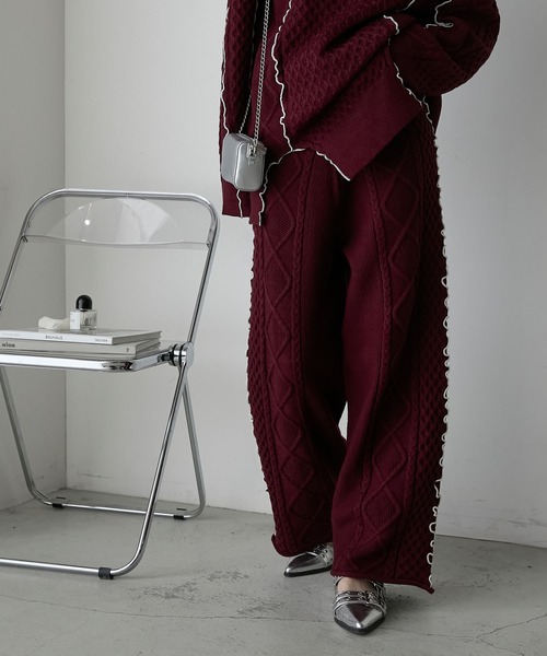 forksy.(フォルクシー)の「【forksy.】【セットアップ対応】メロー配色ステッチケーブルニットパンツ(その他パンツ・レディース・ブラック/アイボリー/杢グレー/バーガンディー・FREE)」の20枚目の写真