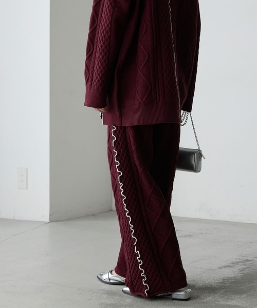 forksy.】【セットアップ対応】メロー配色ステッチケーブルニット