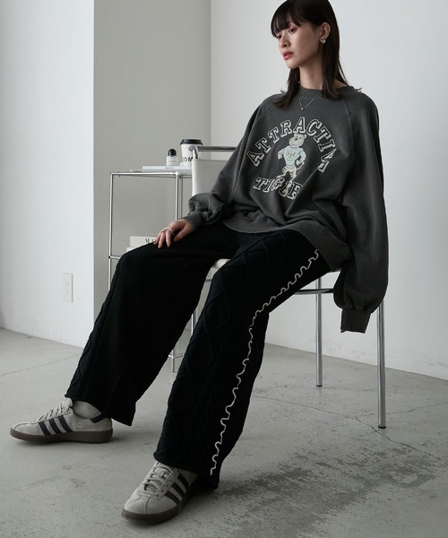 forksy.(フォルクシー)の「【forksy.】【セットアップ対応】メロー配色ステッチケーブルニットパンツ(その他パンツ・レディース・ブラック/アイボリー/杢グレー/バーガンディー・FREE)」の18枚目の写真
