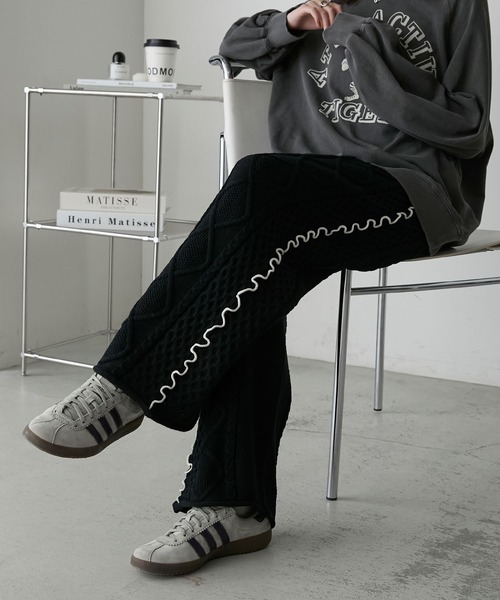 forksy.】【セットアップ対応】メロー配色ステッチケーブルニット